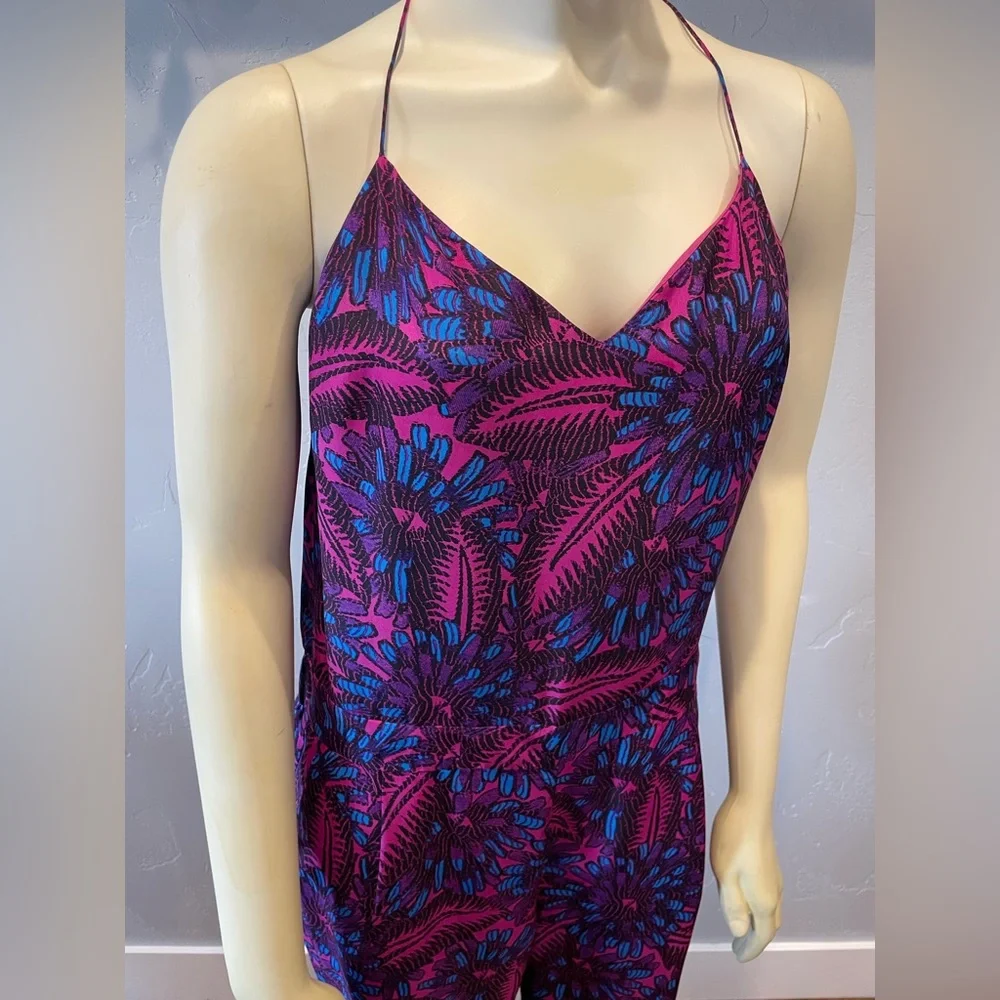 J. Crew Purple & Blue Printed Spaghetti-Strap Jumpsuit